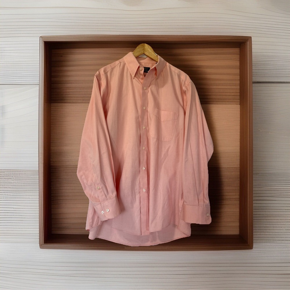 Club Room Pinpoint Mens Cotton Long‎ Sleeve Dress Shirt Pale Orange Sz 16 32/33